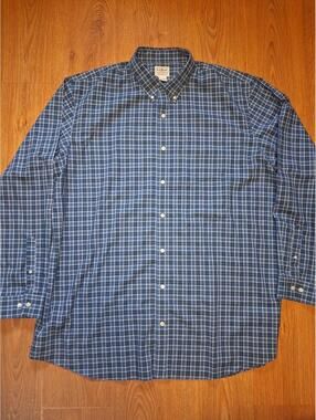 LL Bean Button Up Shirt Mens 2XLT Blue Plaid 100% Cotton
